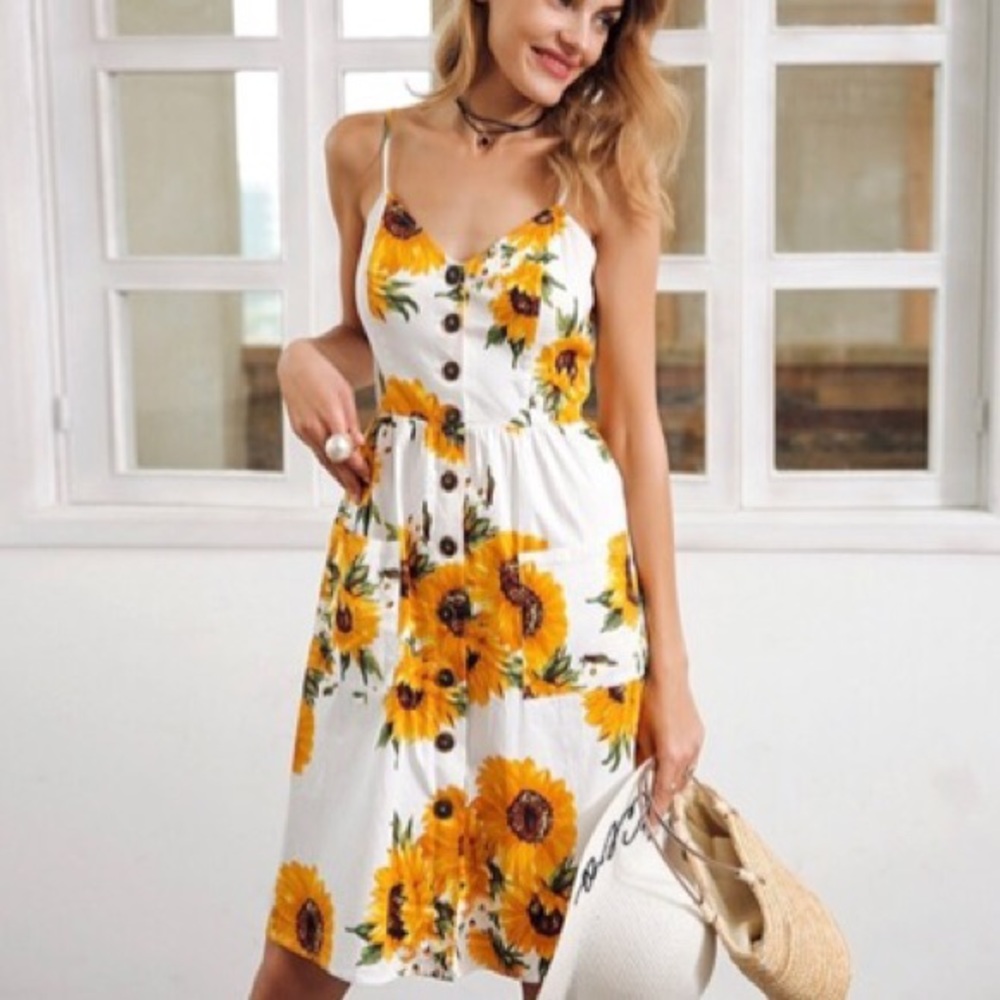 ‘Ina’ Sunflower Print Midi Dress